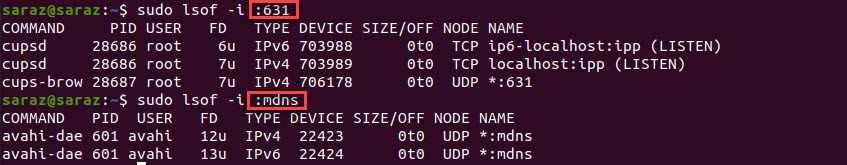 sudo lsof -i  Port Number or Name Terminal Output