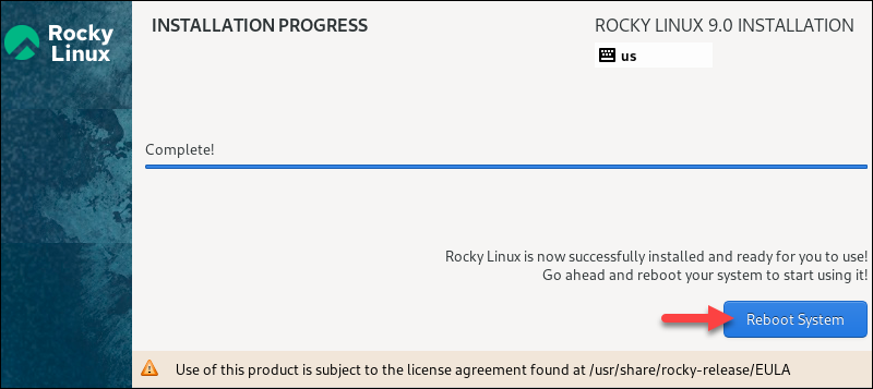 Completing the Rocky Linux 9 installation.