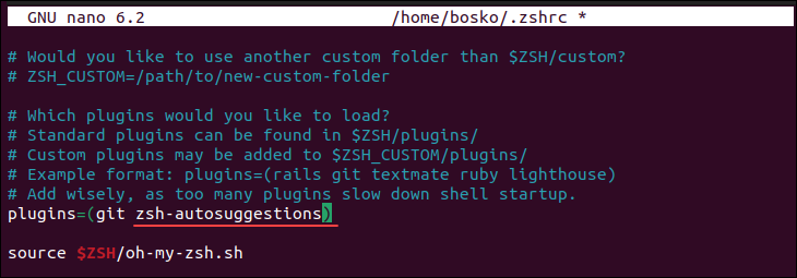 Adding the autosuggestions plugin to Zsh.