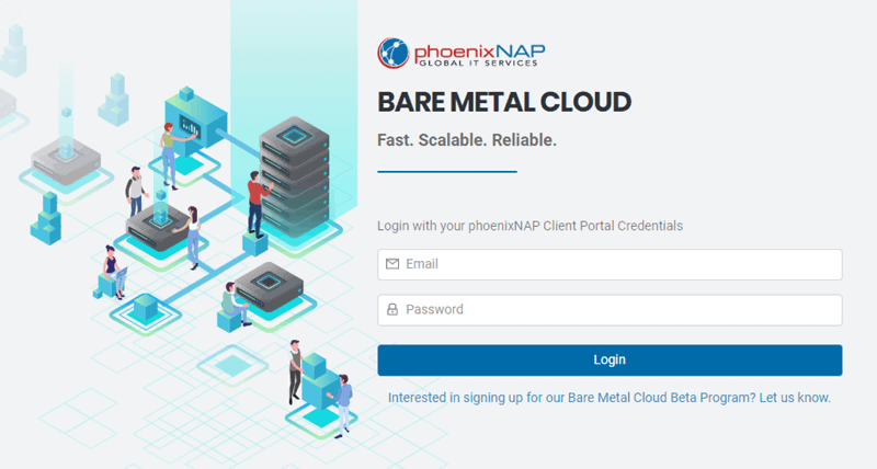 PhoenixNAP Bare Metal Cloud login page.