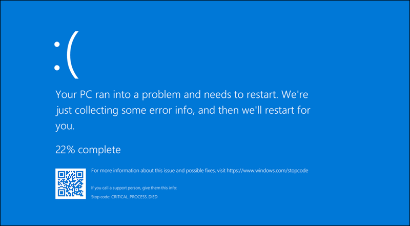 BSOD (Blue Screen of Death) error in Windows.