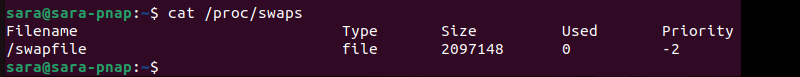 linux cat /proc/swaps terminal output