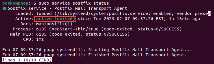 Checking Postfix status in Ubuntu.