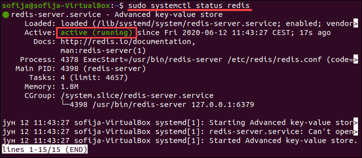 Checking the status of Redis service