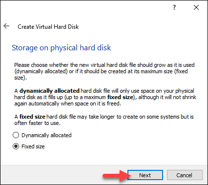 Select virtual drive storage type.