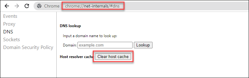 Chrome clear host cache button
