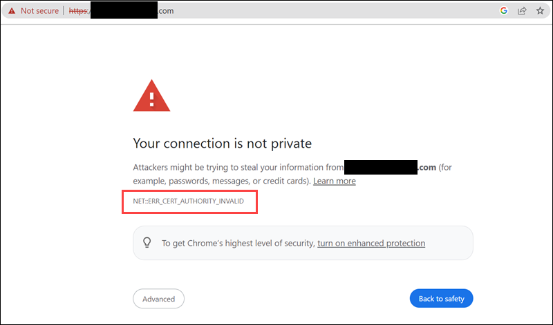 Chrome NET::ERR_CERT_AUTHORITY_INVALID error