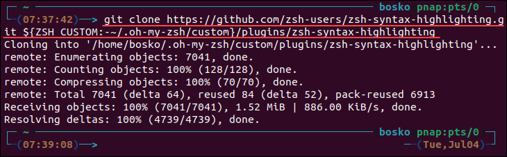 Cloning the syntax highlighting plugin repository in Ubuntu.