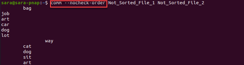 comm Nocheck Order Terminal Output