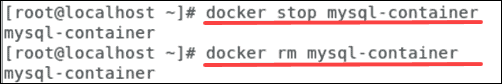 example of stopping and deleting a MySQL container