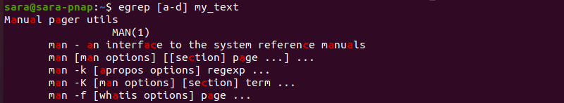 egrep range letters terminal output