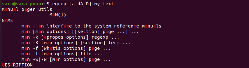 egrep range lowercase and uppercase letters terminal output