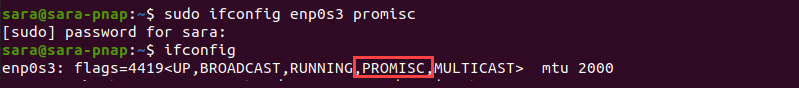 Enabling the promiscuous mode terminal output