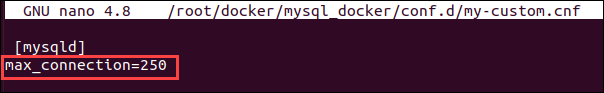 File changing the configuration of a MySQL container by expanding the maximum number of connections.