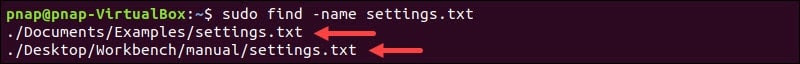 The results of the find search with the name parameter.