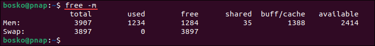 using free to check total memory usage on linux, including swap space usage