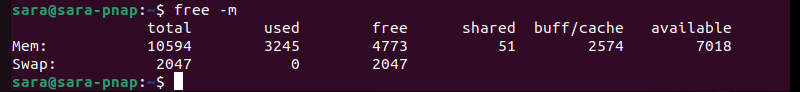 linux free -m terminal output