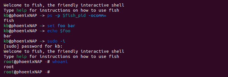 Friendly interactive shell fish example commands