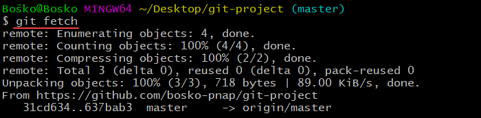 Running git fetch to see if there are available changes remotely.
