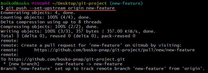 Pushing a branch upstream in Git.