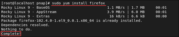 Installing a package using YUM.
