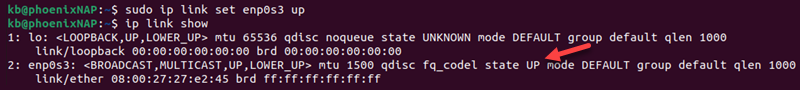 ip link set state up terminal output