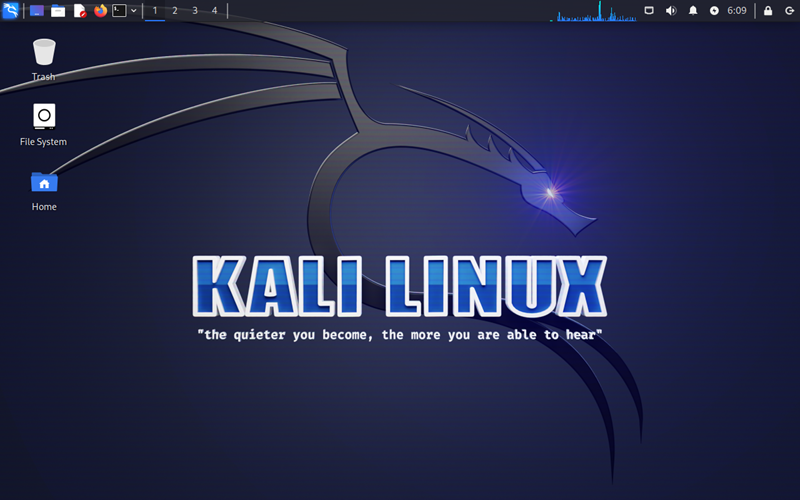 The default Kali Linux desktop.