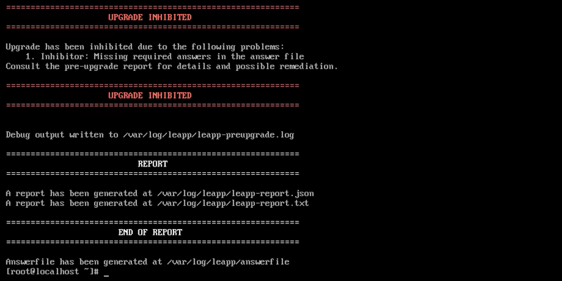 leapp preupgrade results inhibited CentOS 7 terminal output