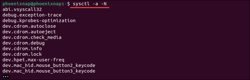 Only display kernel parameter names using sysctl.