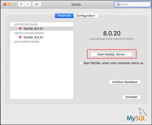 Mac System Preferences Panel Start MySQL Server