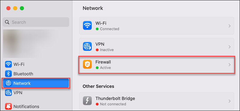macOS firewall settings