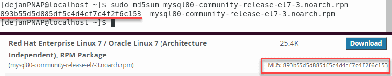 Verify the md5sum string with the one on MySQL's website.