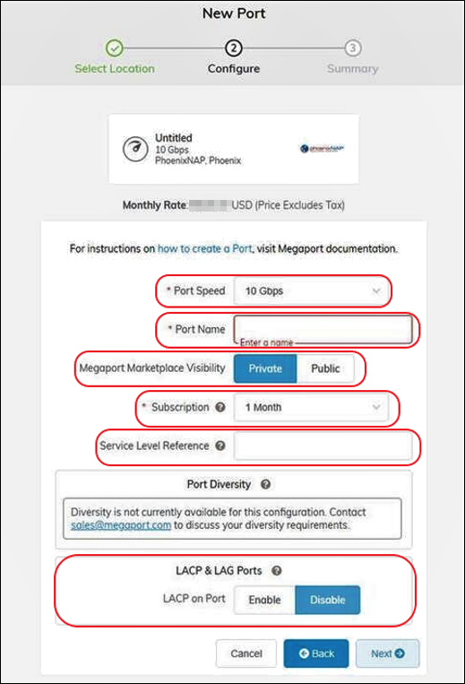 megaport-form-third-party-cloud-connectivity-user-guide Megaport form with an example order.