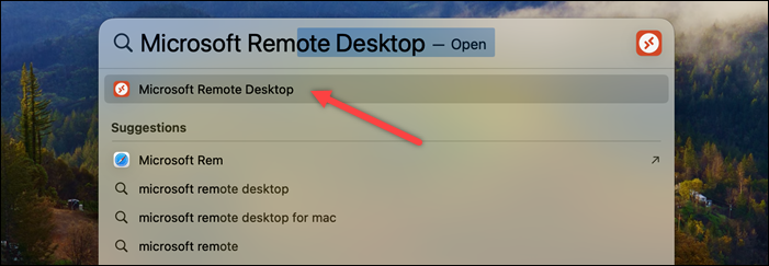 Microsoft Remote Desktop in Spotlight Search.
