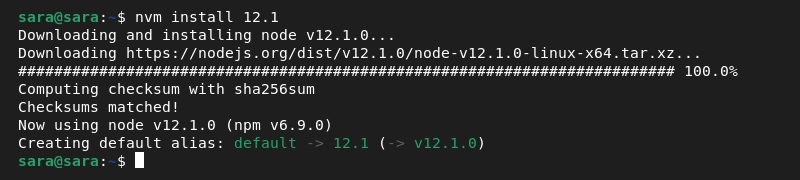 nvm install 12.1 terminal output