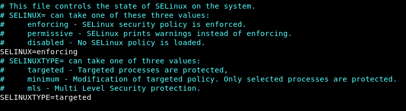Open selinux config file in Vim