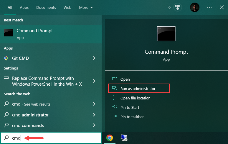 Open the Command Prompt as an administrator.