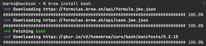 Installing Bash with Homebrew.