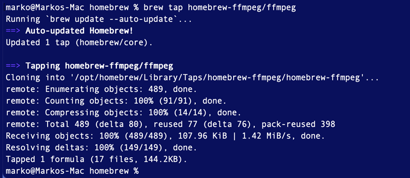 Adding a Homebrew tap.