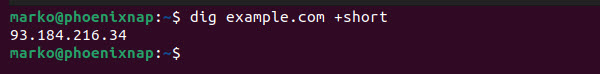 Testing DNS with the dig command.