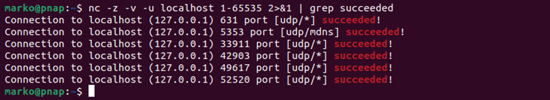 Scanning open UDP ports with netcat.