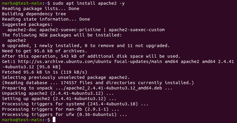 Installing Apache web server in Ubuntu.