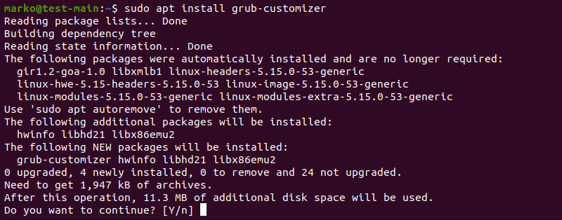 Installing GRUB Customizer in Ubuntu.
