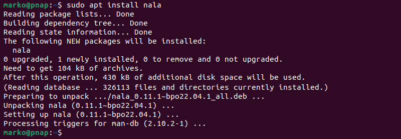 Installing Nala using apt.