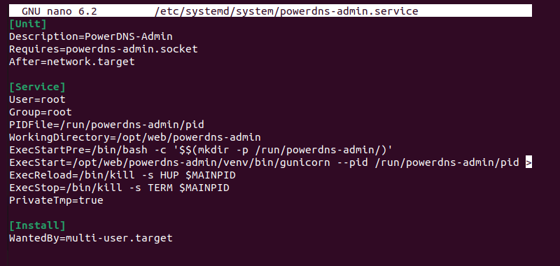 powerdns-admin.service file contents