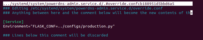 powerdns-admin.service.d override contents