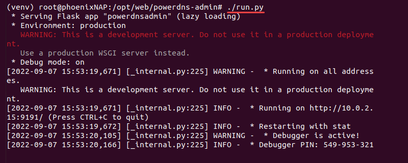 powerdns admin local run terminal output