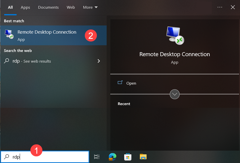 Access the Remote Desktop Connection app in Windows.