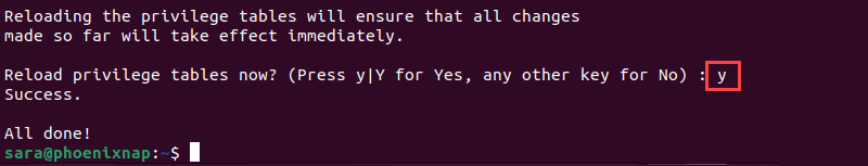 Reloading the privilege tables terminal output