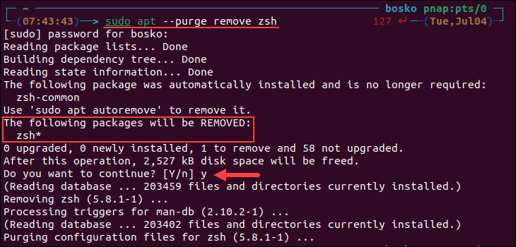 Removing Zsh from Ubuntu.